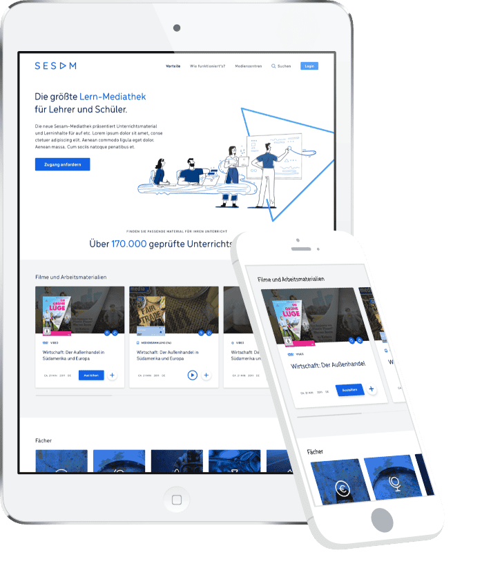 iPad und iPhone mit aufgerufener Seite der SESAM Mediathek